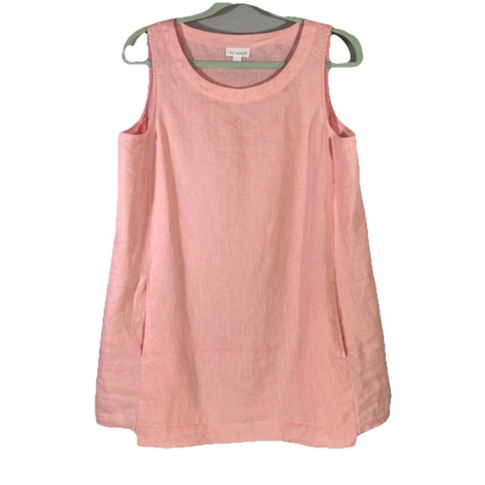 Pure Jill/J. Jill Pink Linen Tank Top Tunic Pockets Size Medium Coastal Summer